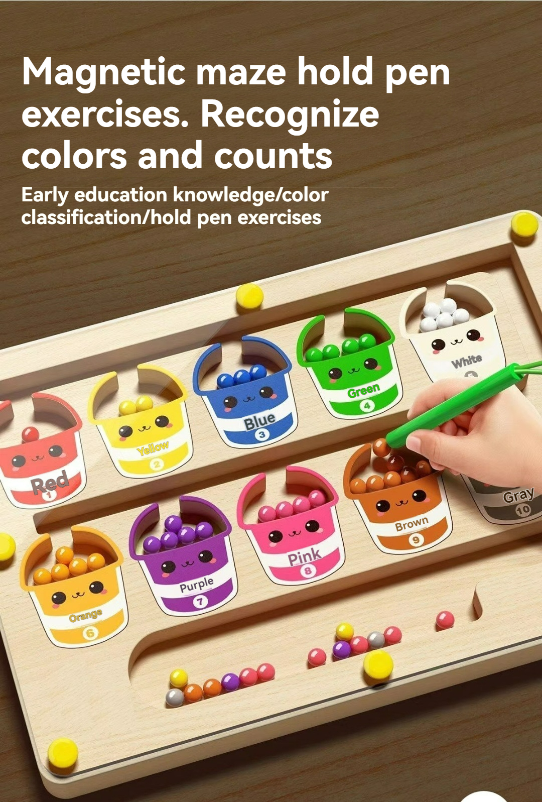 Tegooe Wooden Magnetic Maze Puzzle Board - Fine Motor Skill Color Sorting Game for Toddlers