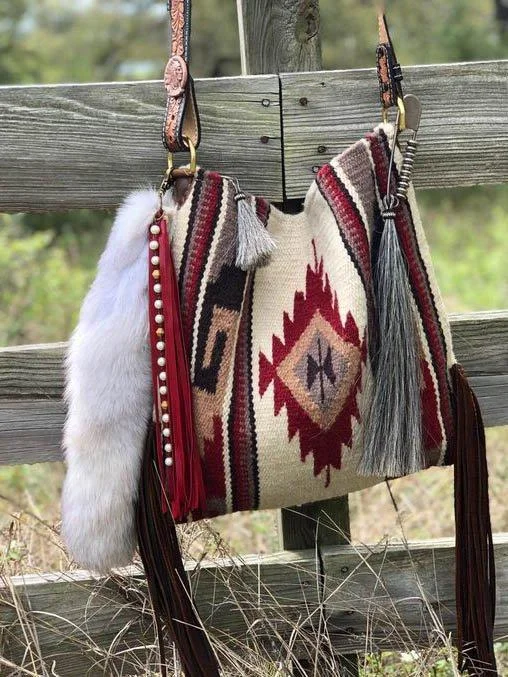 Wine Red Boho Canvas Crossbody Bags