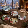 8Pcs Snowman DIY Wood Diamond Painting Coasters Kit with Round Base