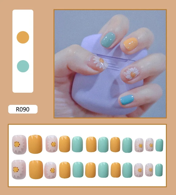 French Nails Art Tips Fake Nail Press on False with Glue Designs Set Full Cover Artificial Box Short Display Kiss Stick Square-Nail Inspo