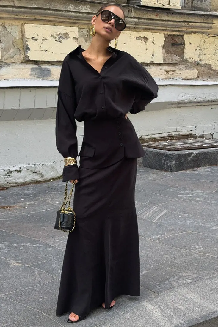 Elegant Creative Street Style Solid Long Sleeve Shirtdress Two Piece Set