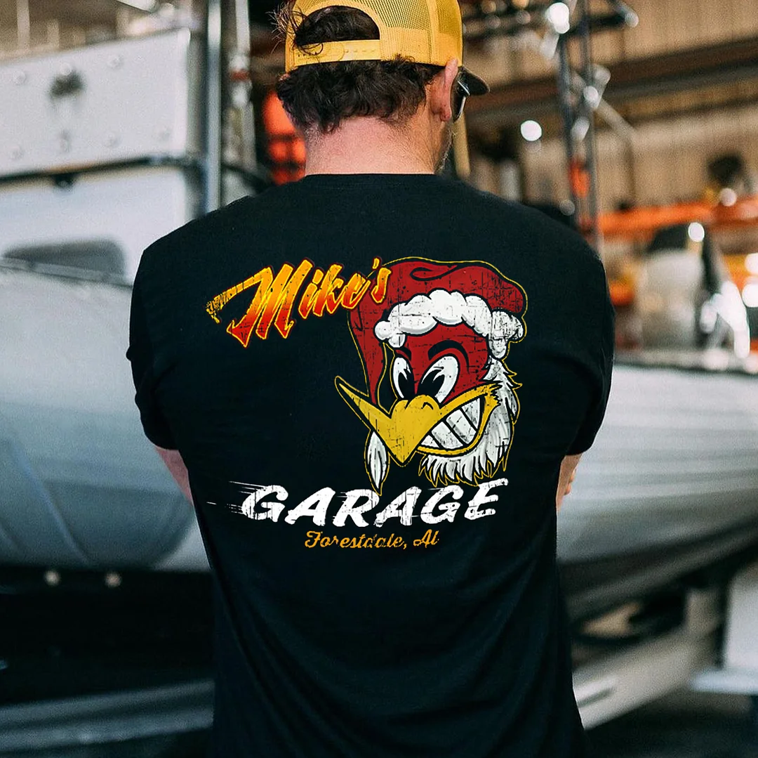 MIKE'S GARAGE Hot Rod Bird Print Men's T-shirt
