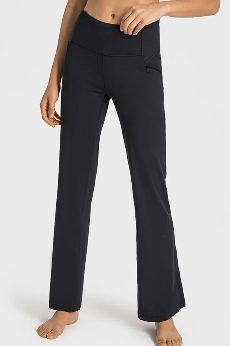 High Waisted Split Hem Casual Straight Pants