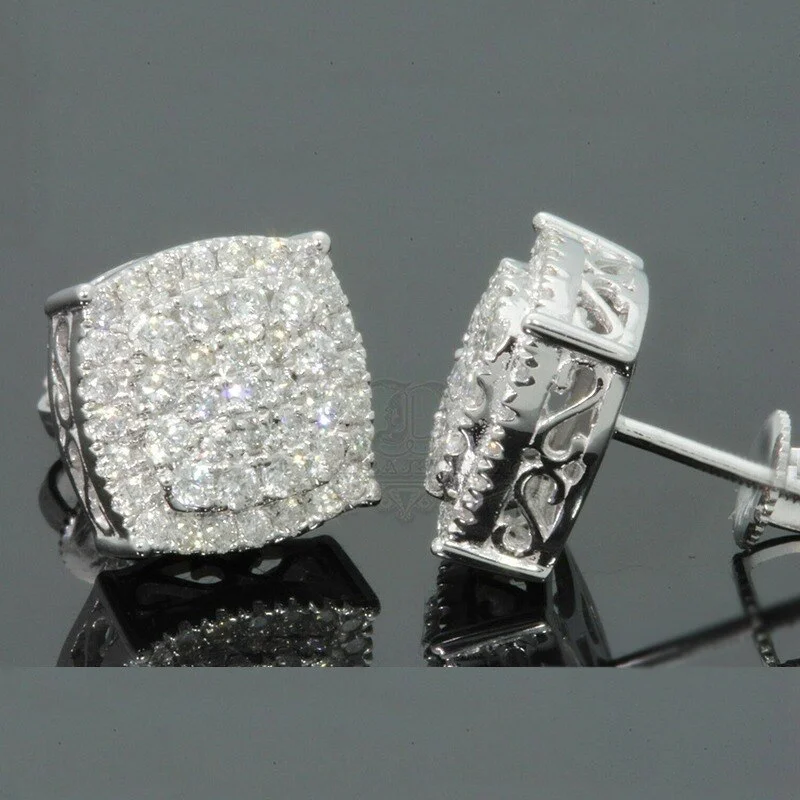 Hip Hop Square Zircon Earrings Men Geometric Micropave Zircon Stud Earrings-VESSFUL