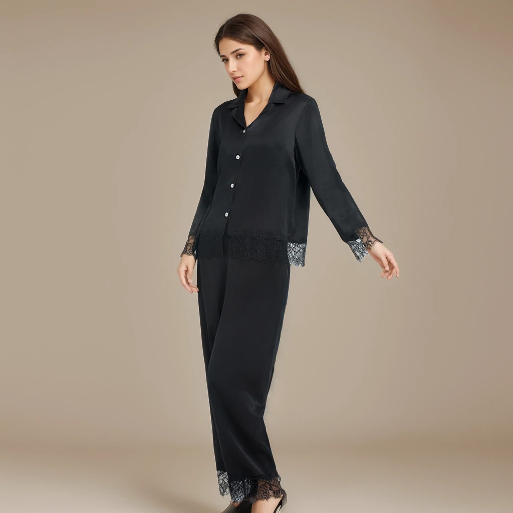 Lace Silk Loungewear Silk Pajama Set REAL SILK LIFE