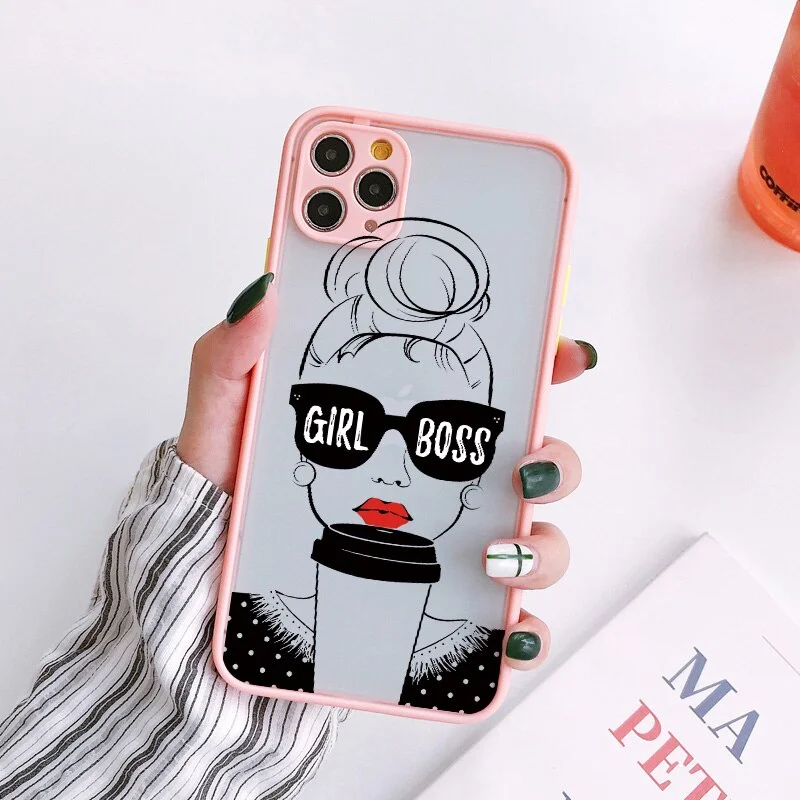 Athvotar Boss Women Coffee Phone Case For iphone 7 8 Plus 13 12 11 Pro Max X XS MAX XR SE 2020 Fashion Lady High Heel Hard Covers
