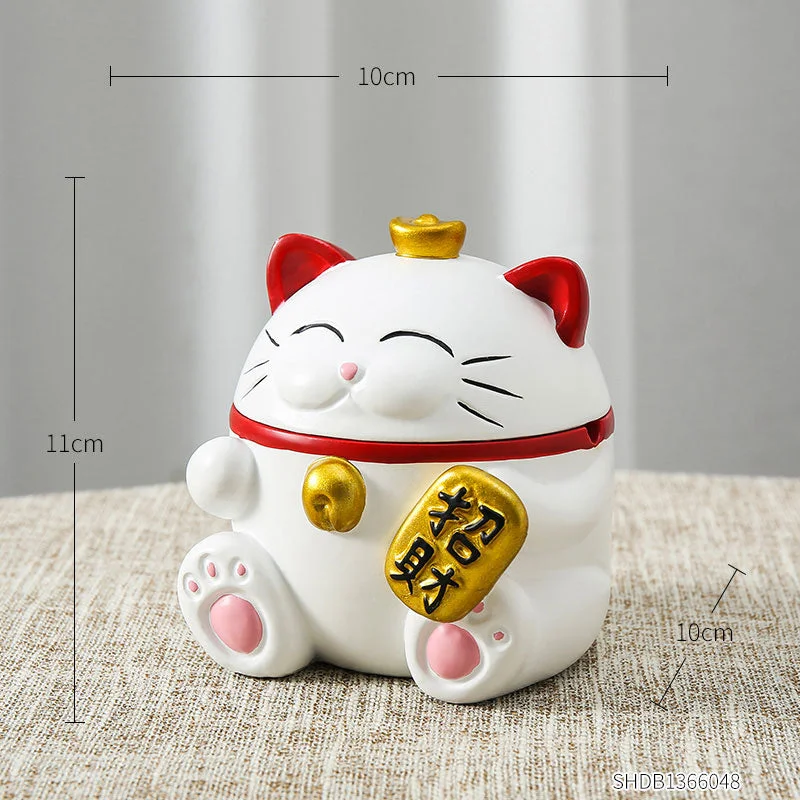 Lucky Cat Resin Ashtray Smoking Accessories for Weed Cute for Girls Portable Ashtray Gift Living Room Office Desktop Accessories