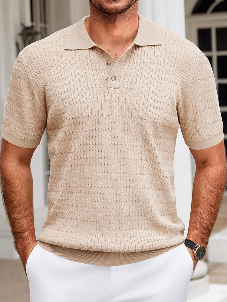 Casual Textured Knit Polo Shirt (US Only) QueenFunky