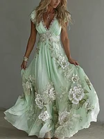 Women's Vintage Boho Floral Art  Short-sleeved Maxi Dress - Image 7