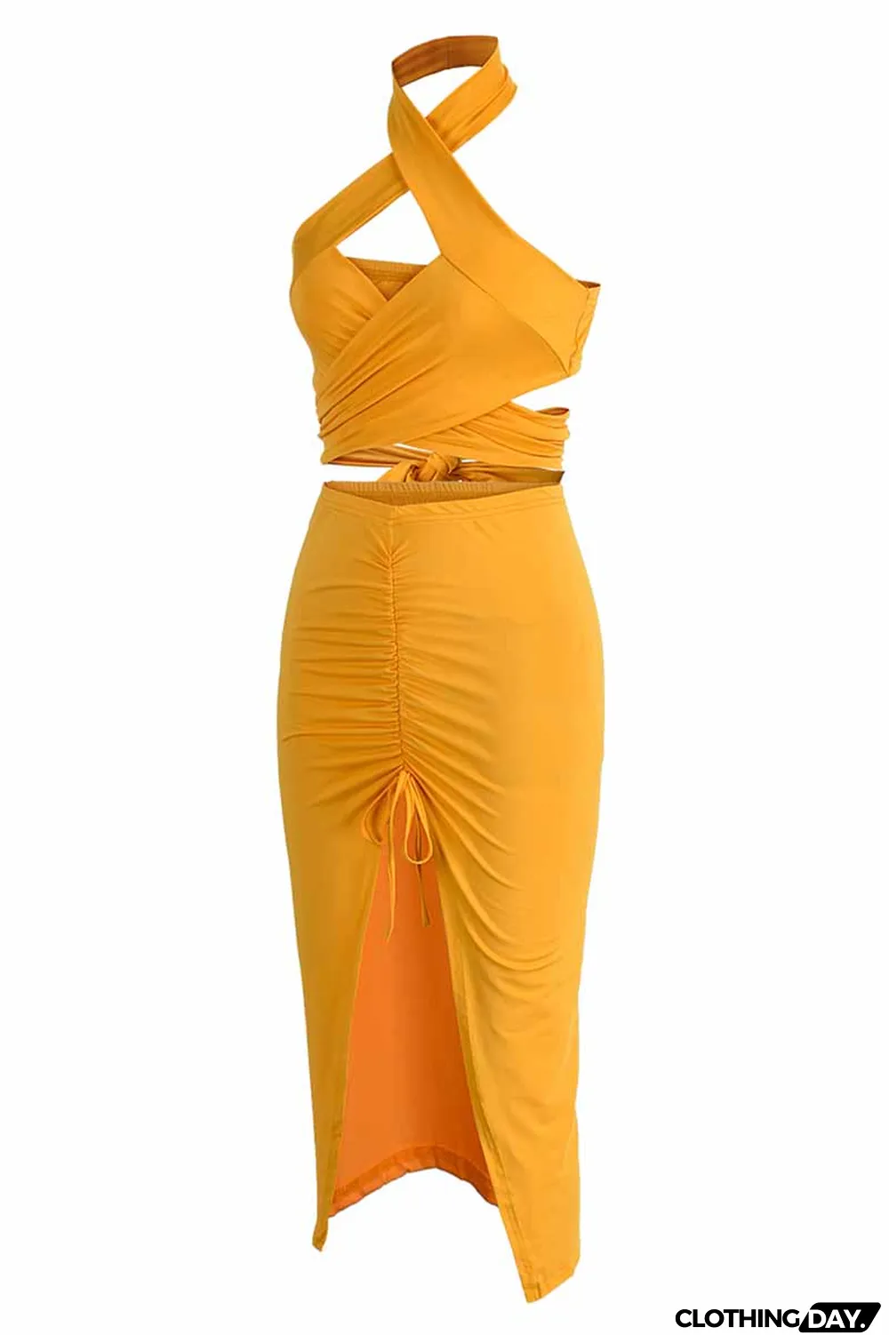 Green Fashion Street Print Patchwork Halter Sleeveless Two Pieces