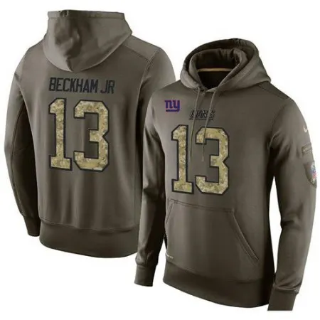 NFL Men's  New York Giants #13 Odell Beckham Jr Stitched Green Olive Salute To Service KO Performance Hoodie