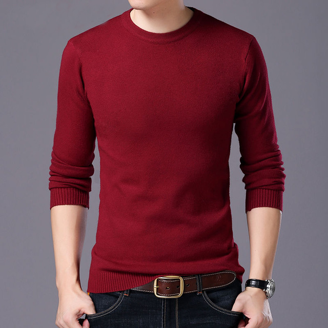 Men's Knitted Wool Sweaters Solid Color Casual O-Neck Pull - VSMEE