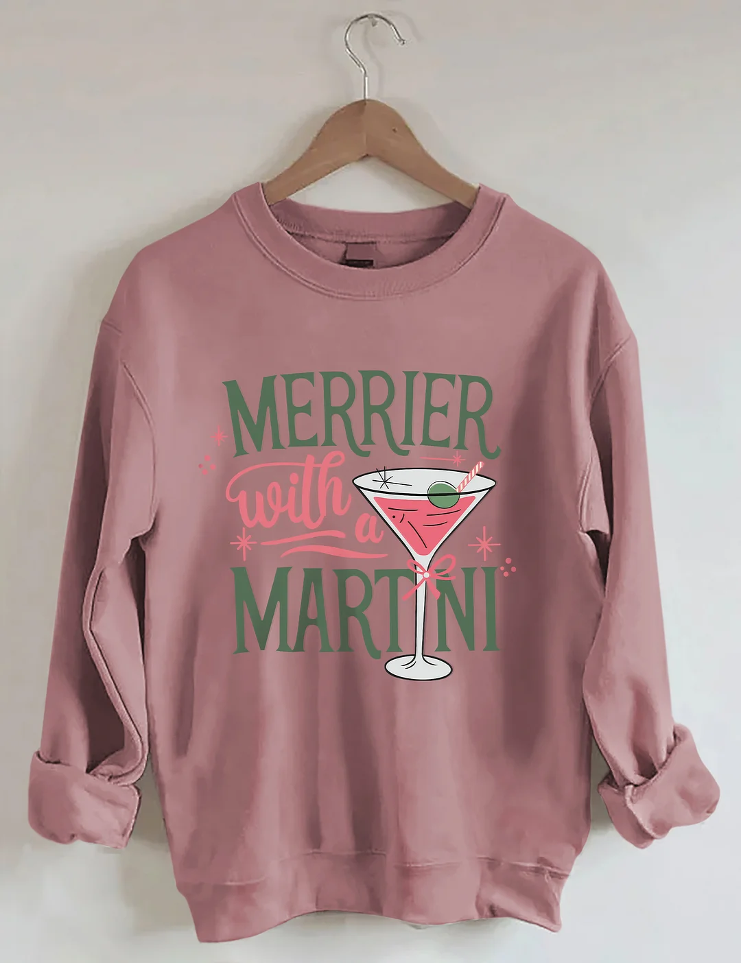 Merrier With A Martini Retro Christmas Sweatshirt