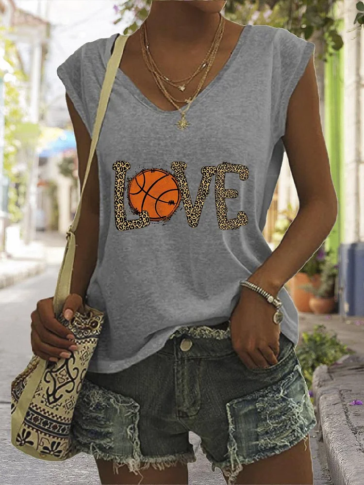 Love Leopard basketball V Neck T-shirt Tees-Annaletters
