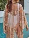 Sexy Lace Embroidered Loose Long Sleeve See-Through Cardigan Cover-Ups Top