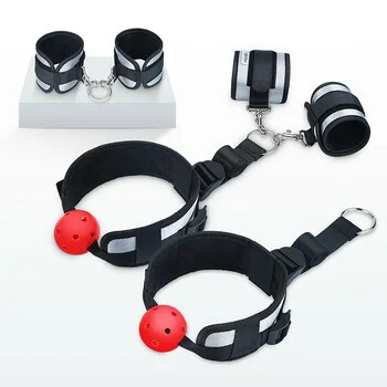 pornhint Pornhint BDSM Handcuffs with Mouth Ball Gag Fetish Erotic Toys Bed Restraint Bondage Kit Hand