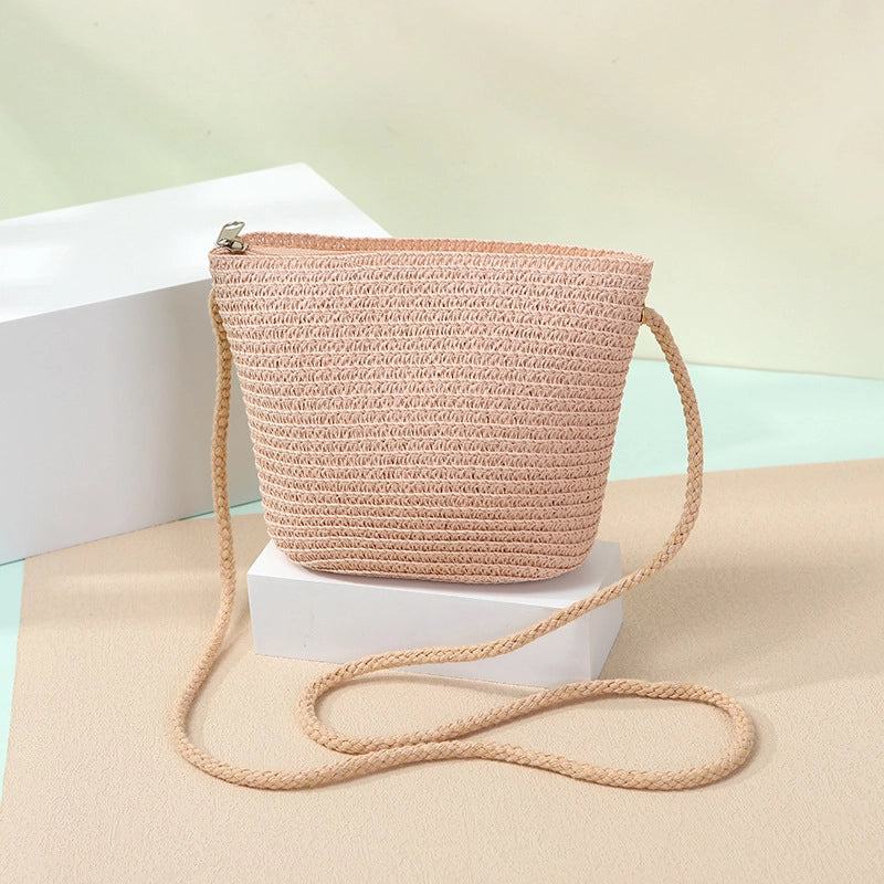 Women’s Straw Solid Color Beach Weave Square Zipper Flip Cover Straw Bag