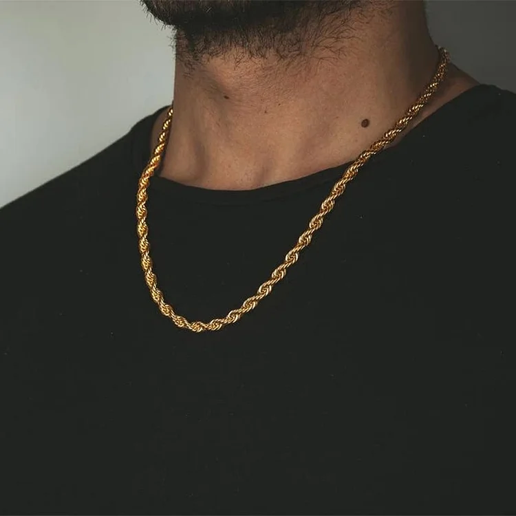 6MM 18K Gold Plated Mens Rope Chain-VESSFUL