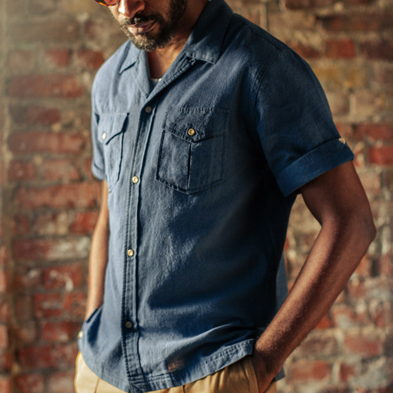 Casual Cotton And Linen Workwear Lapel Shirt