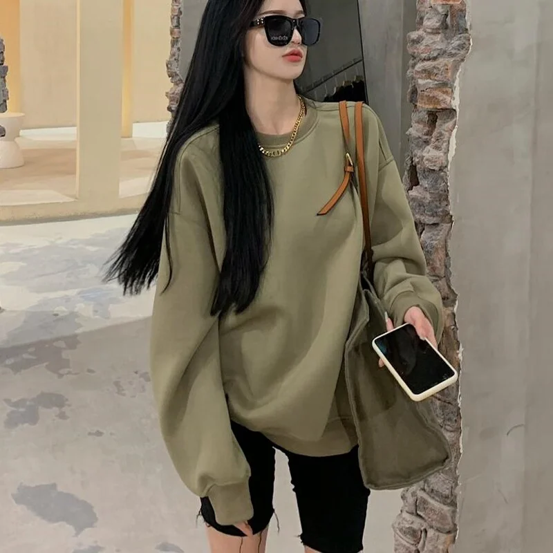 2021 Women's Hoodies Autumn Winter New Pullover Fashion Korean Casual Female Loose Solid Sweatshirt