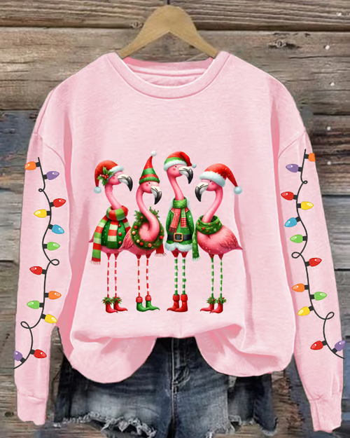 Women's Christmas Flamingo Print Crewneck Sweatshirt