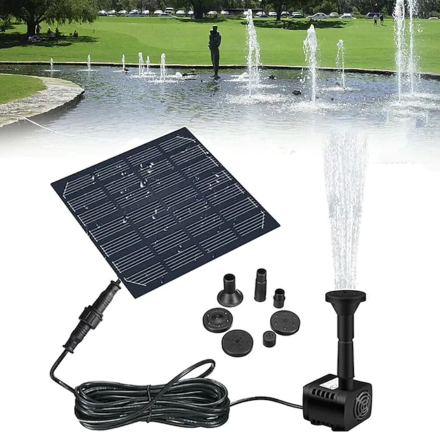 Solar Panel Powered Water Fountain Pool Pond Garden Water Sprinkler Sprayer with Water Pump Spray Heads