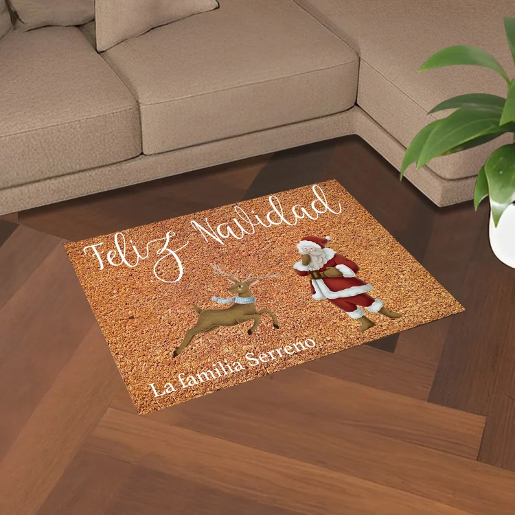 Navidad-felpudo/alfombra de entrada reno y Noel personalizado con 1 texto