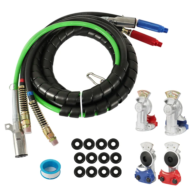 Silscvtt 12Ft 3 in 1 Air Lines for Tractor Trailer Freightliner ABS Air Brake Lines Tractor Truck Glad Hand Air Hose 7 Way Electrical Cable with 12pcs Gladhand Rubber Seals