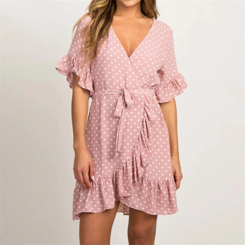 Summer V-Neck Polka Dot Ruffled Chic Dress