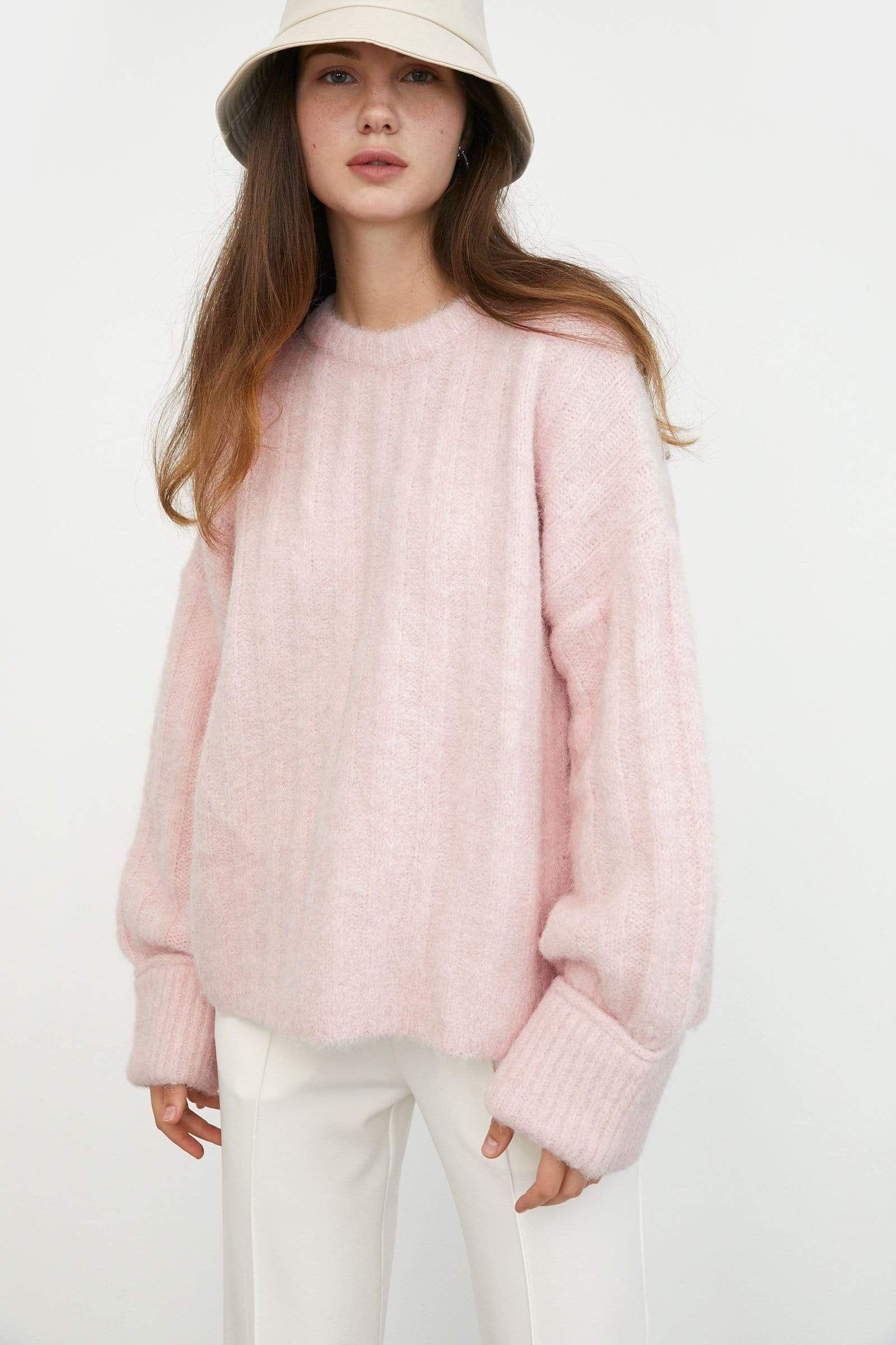 MistyRose Cozy Light Pink Ribbed Sweater | J.ING Women's Sweaters