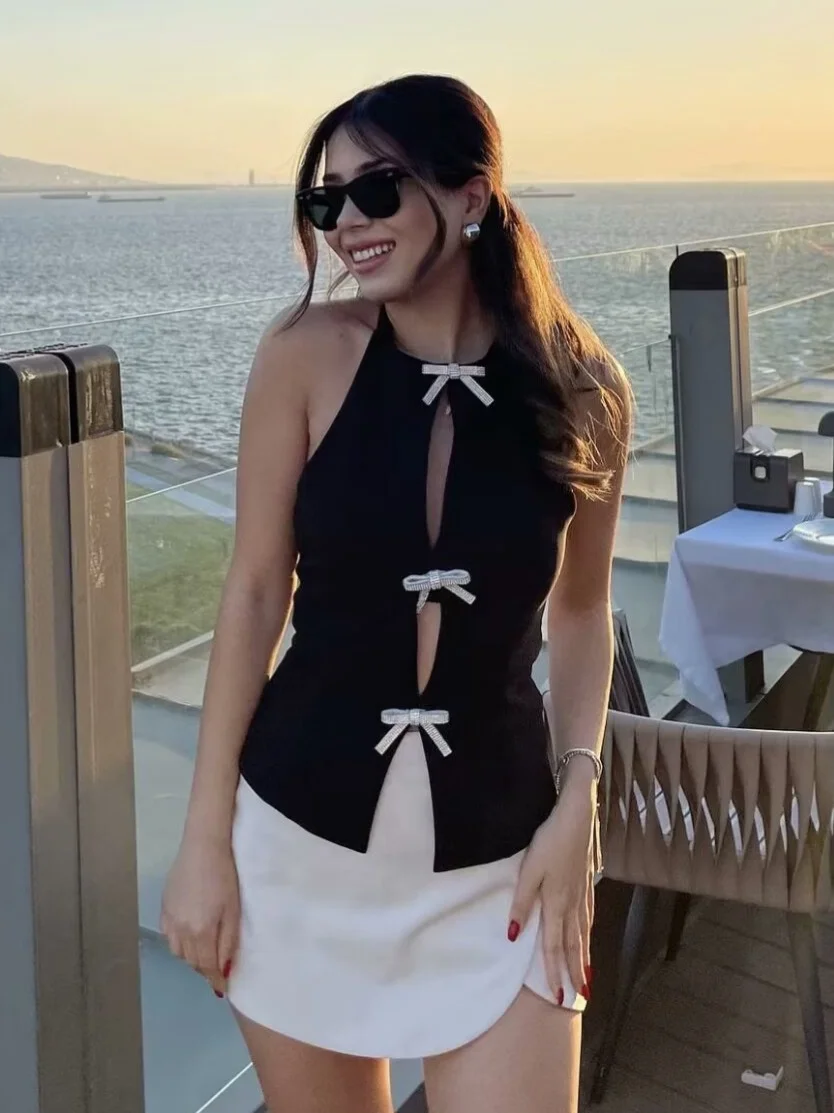 Nigikala Nigikala Summer New Bow Ornament Hanging Neck Repair Small Waistcoat Woman B88687