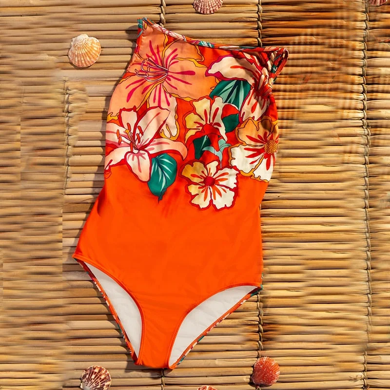 Sexy Print One Piece 2020 Swimsuit Closed Large Size Swimwear Push Up Women Flower Vintage Body Swim Beach Pool Bathing Suit