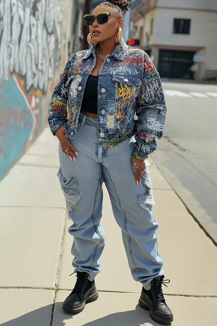 Xpluswear Design Plus Size Daily Light Blue All Over Print Long