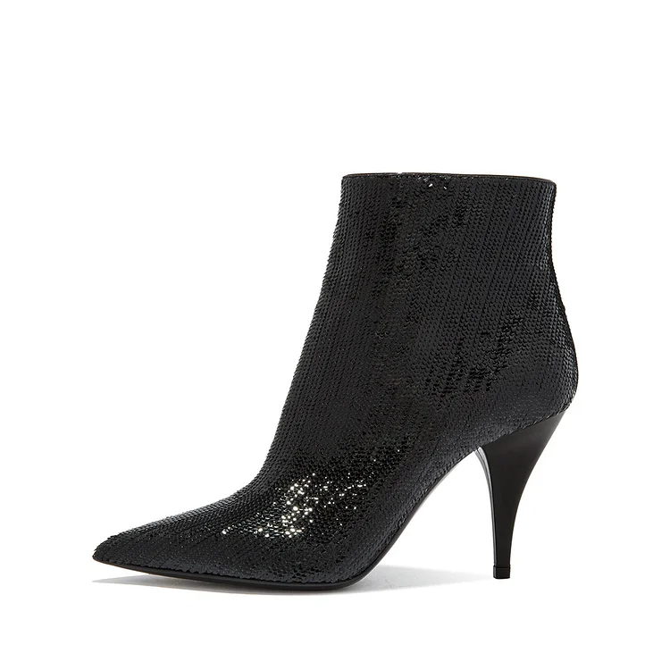 Black Fish Scale Fashion Boots Stiletto Heel Ankle Boots |FSJ Shoes