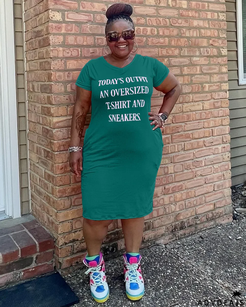 Plus Size Letter Print V Neck Short Sleeve T Shirt Dress