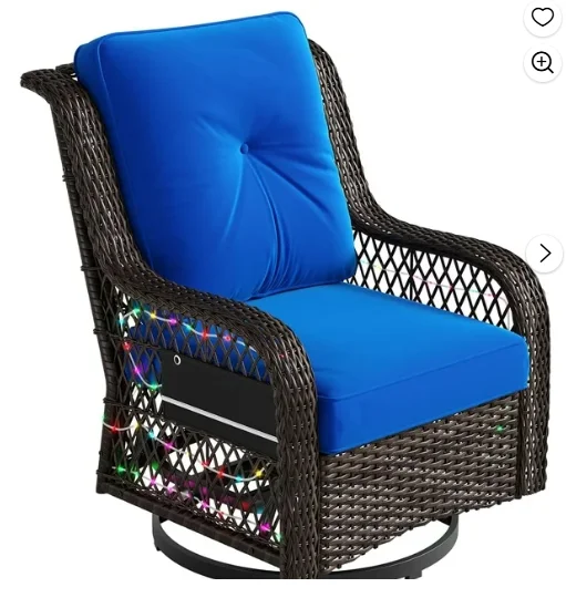 Bestier Outdoor Swivel Gliding Chair, Wicker Patio Furniture Chair with LED Strip, Outdoor Swivel Rocking Chairs with 4" Anti-Slip Navy Blue Cushions for Deck, Porch and Garden(Dark Blue)
