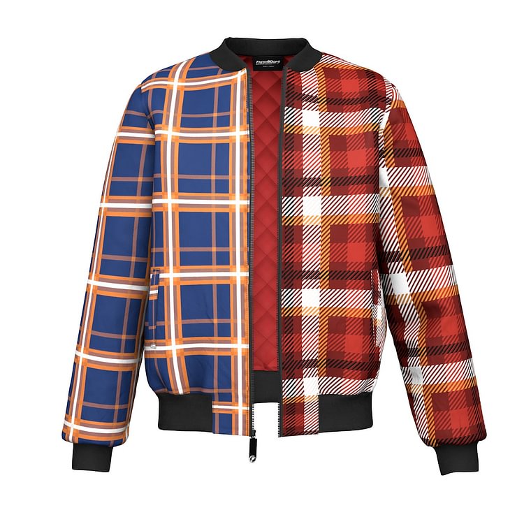 Mens Classic Plaid Patchwork Thick Bomber Jacket