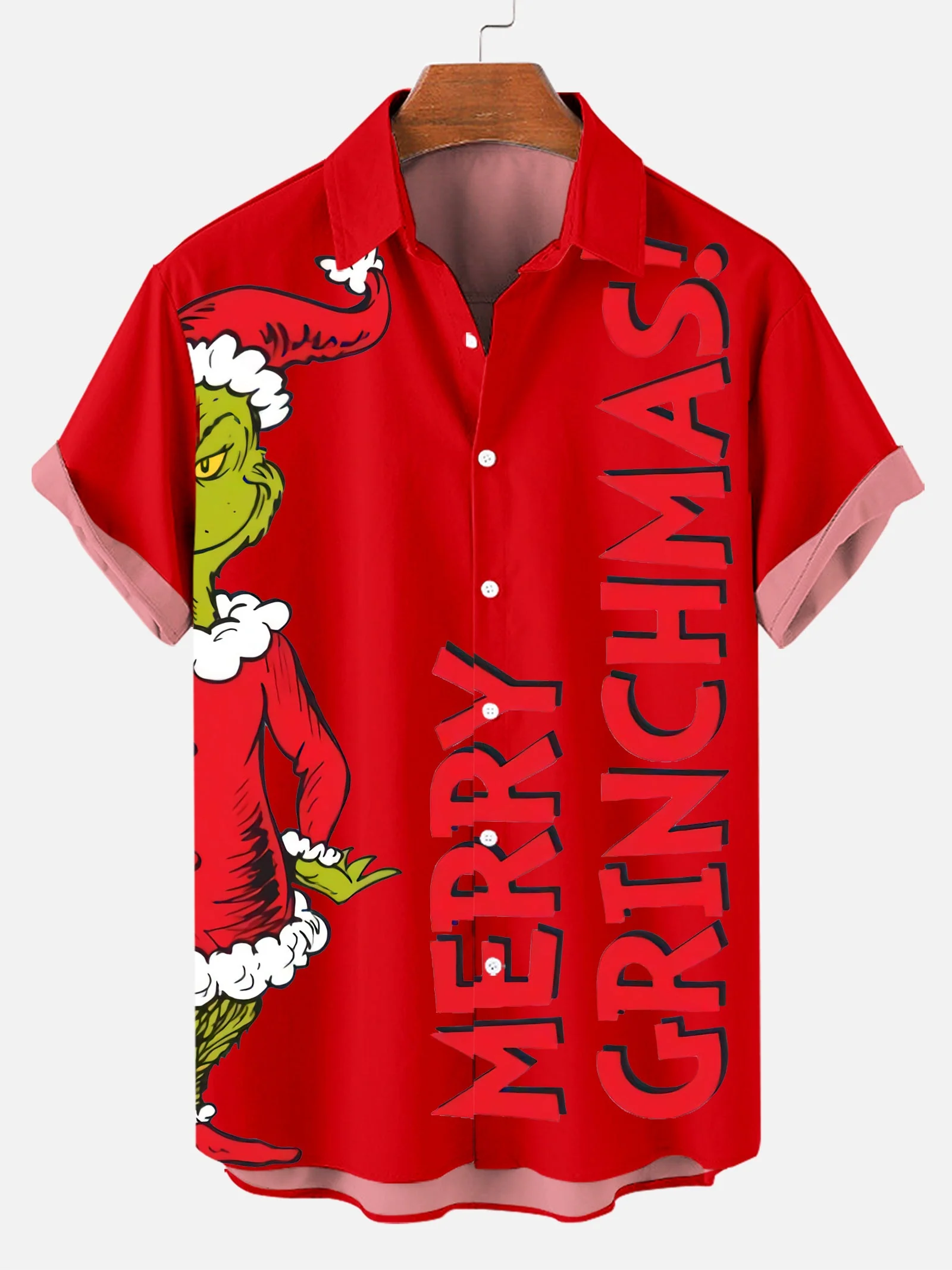 Men's Merry Christmas Spoof Pattern Short Sleeve Shirt PLUSCLOTHESMAN