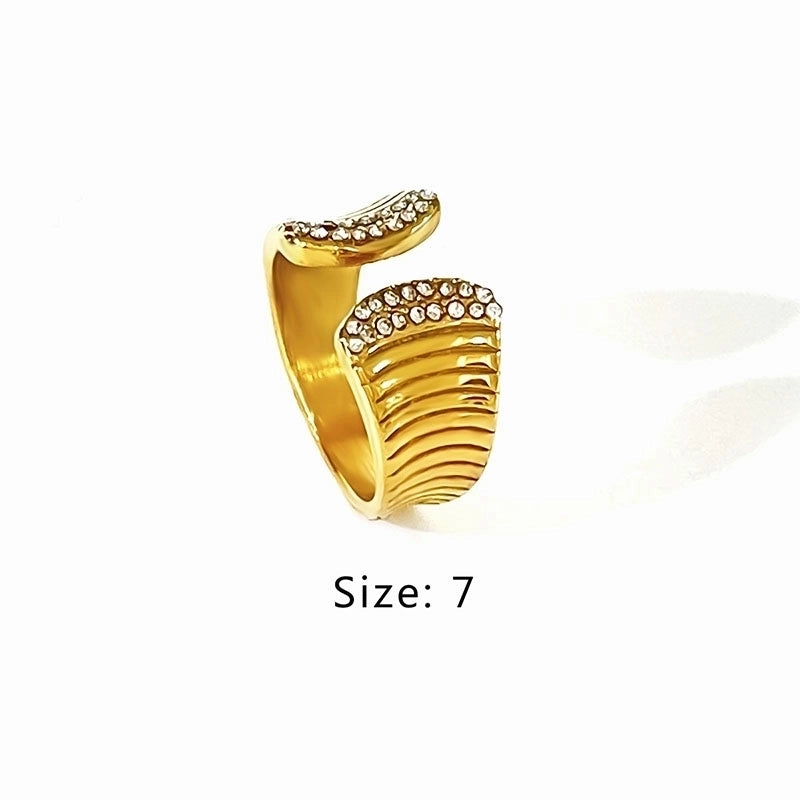 Exaggerated French Style Solid Color Stainless Steel Rhinestones 18K Gold Plated Plating Inlay Open Rings
