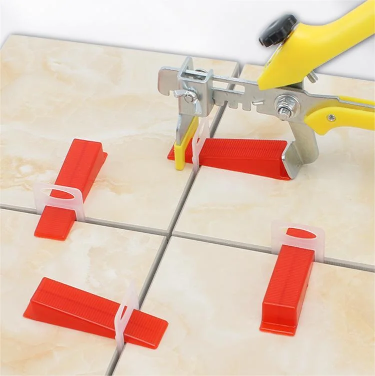 مجموعة نظام تسوية البلاط مع زرادية واحدة للبلاط، و200 قطعة من مشابك فواصل البلاط مقاس 2 مم و100 قطعة من إسفين مستوى البلاط القابل لإعادة الاستخدام