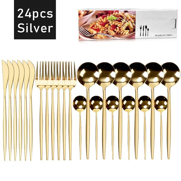 Dinnerware Fork Knife Set 24pcs Cutlery Set Kitchen Silverware Flatware Tableware for Home Restaurant Steak Knife Spoon