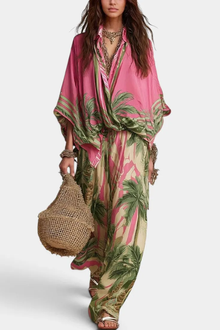 Tropical Print Oversized Kaftan Set