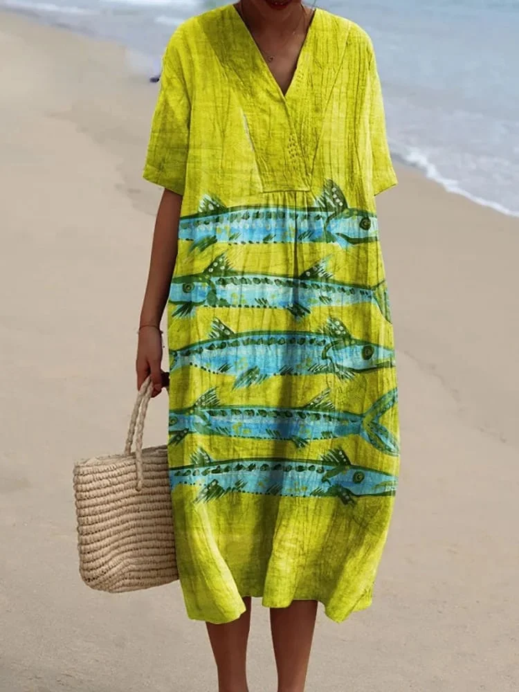 Women's  Fish  Art Print  Flowy Dress