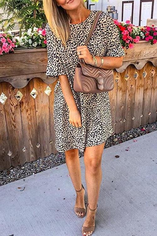 Leopard Printed Mini Dress-elleschic