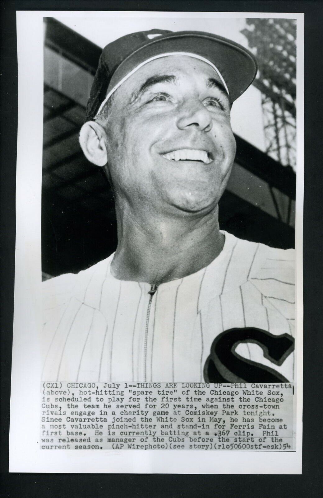 Phil Cavarretta 1954 Press Photo Poster painting Chicago White Sox