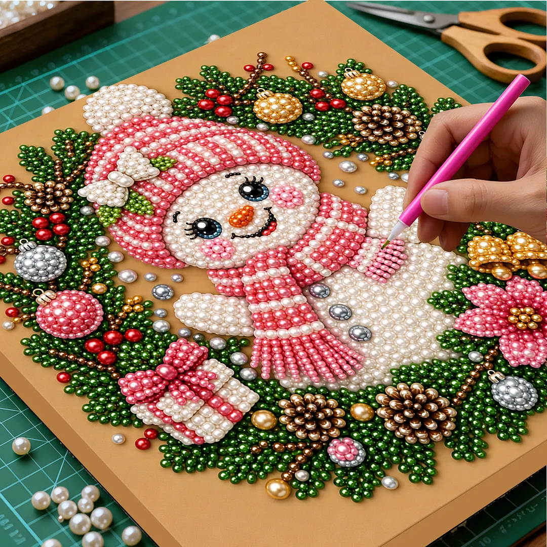 Framed Pearl Painting Kit Christmas Snowman 7.87x7.87in