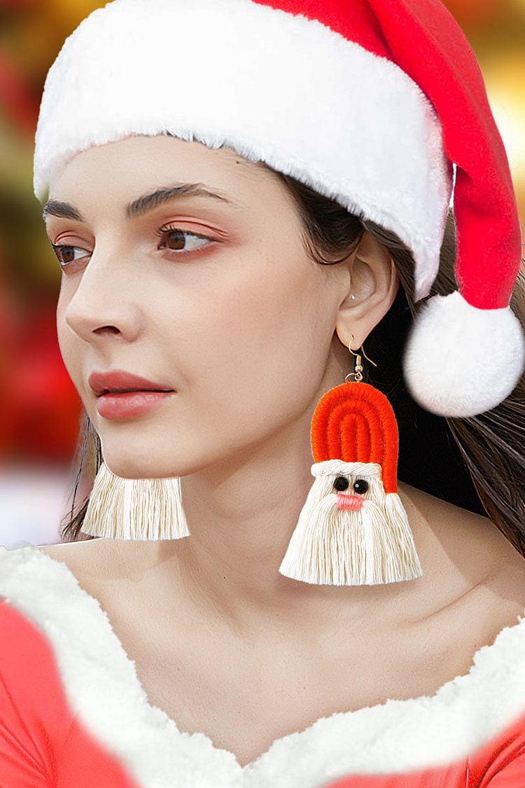 Christmas Cartoon Santa Fringe Woven Handmade Earrings
