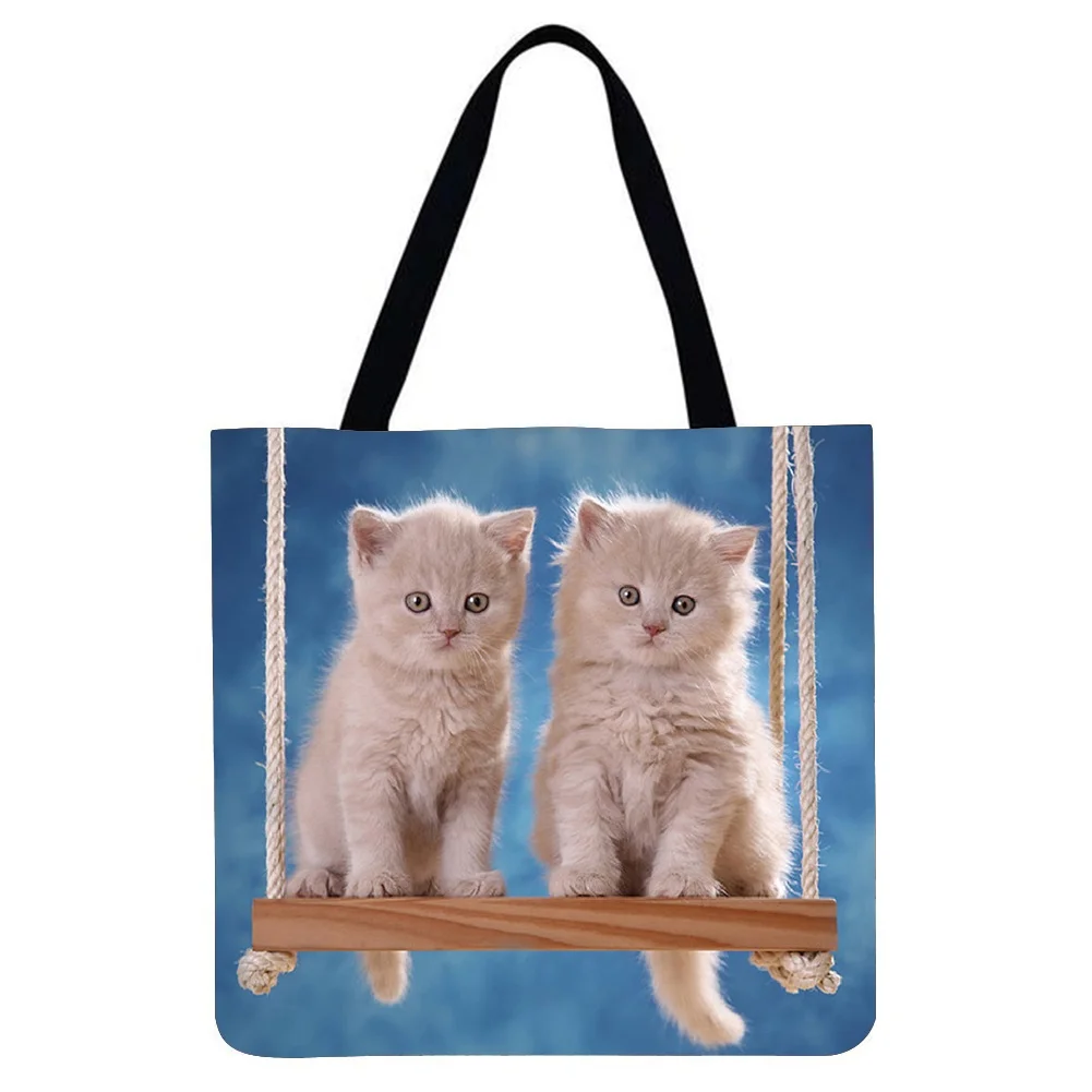 Linen Tote Bag - Two Cats