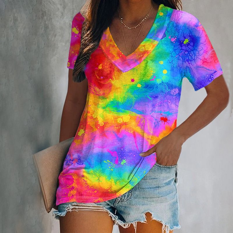 Colorful Tie-dye Printed Women's T-shirt