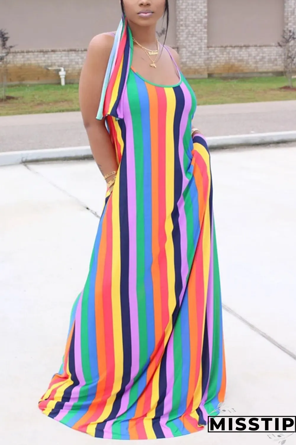 Colorful Fashion Casual Striped Sleeveless Loose Dress